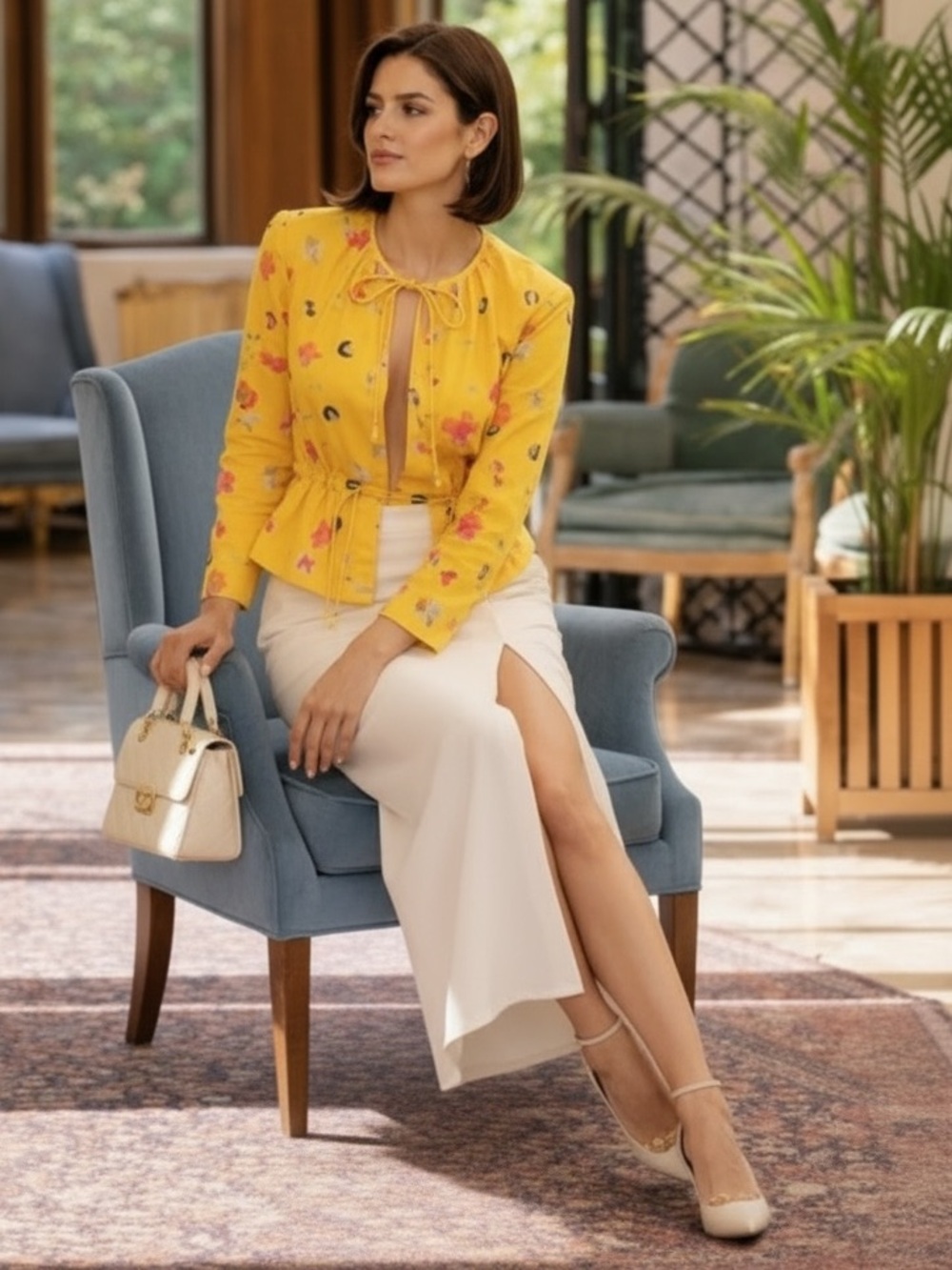 NWT Altuzarra Agata Painterly Yellow Floral light Jacket/ Top Size 6